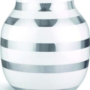 Bílá kameninová váza s detaily ve stříbrné barvě Kähler Design Omaggio