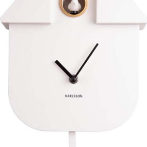Bílé nástěnné kyvadlové hodiny Karlsson Modern Cuckoo