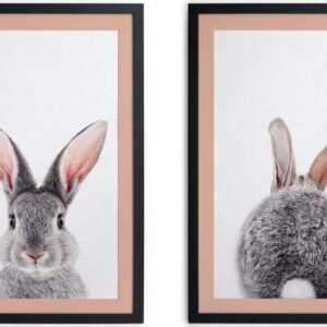 Sada 2 obrazů v černém rámu Madre Selva Rabbit